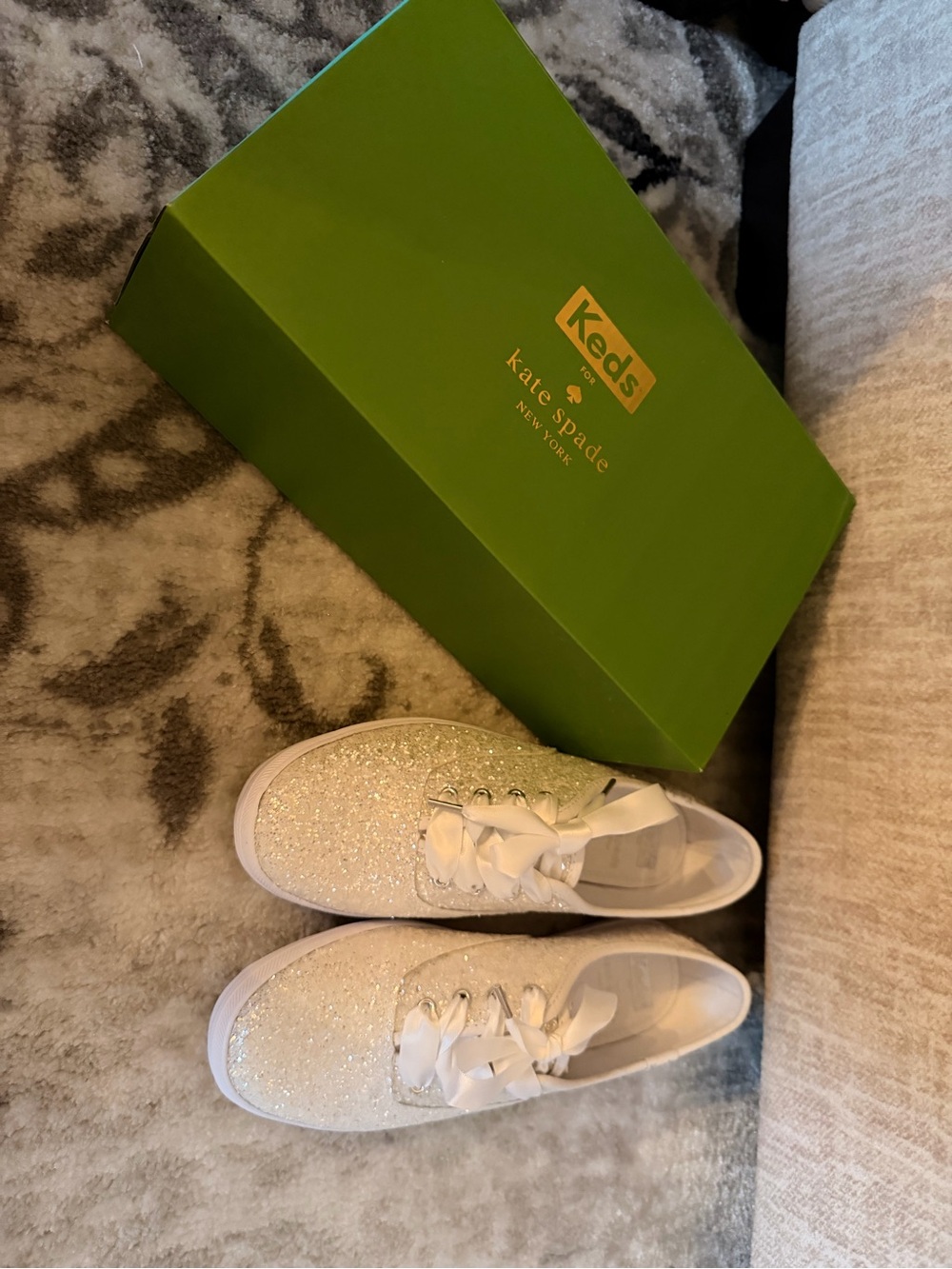 Keds x Kate Spade White Glitter Ribbon Lace Sneakers
